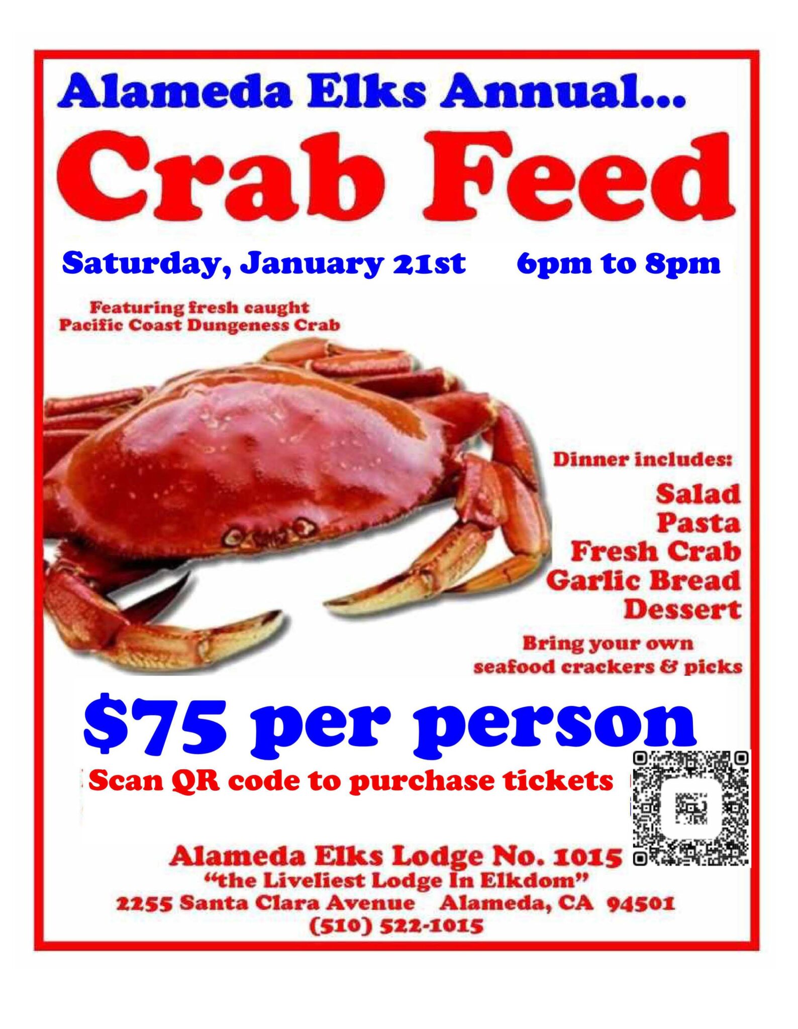 Elks Crab Feed Jan 21, 2023 – Alameda Elks